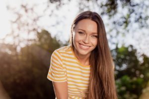 a woman smiling